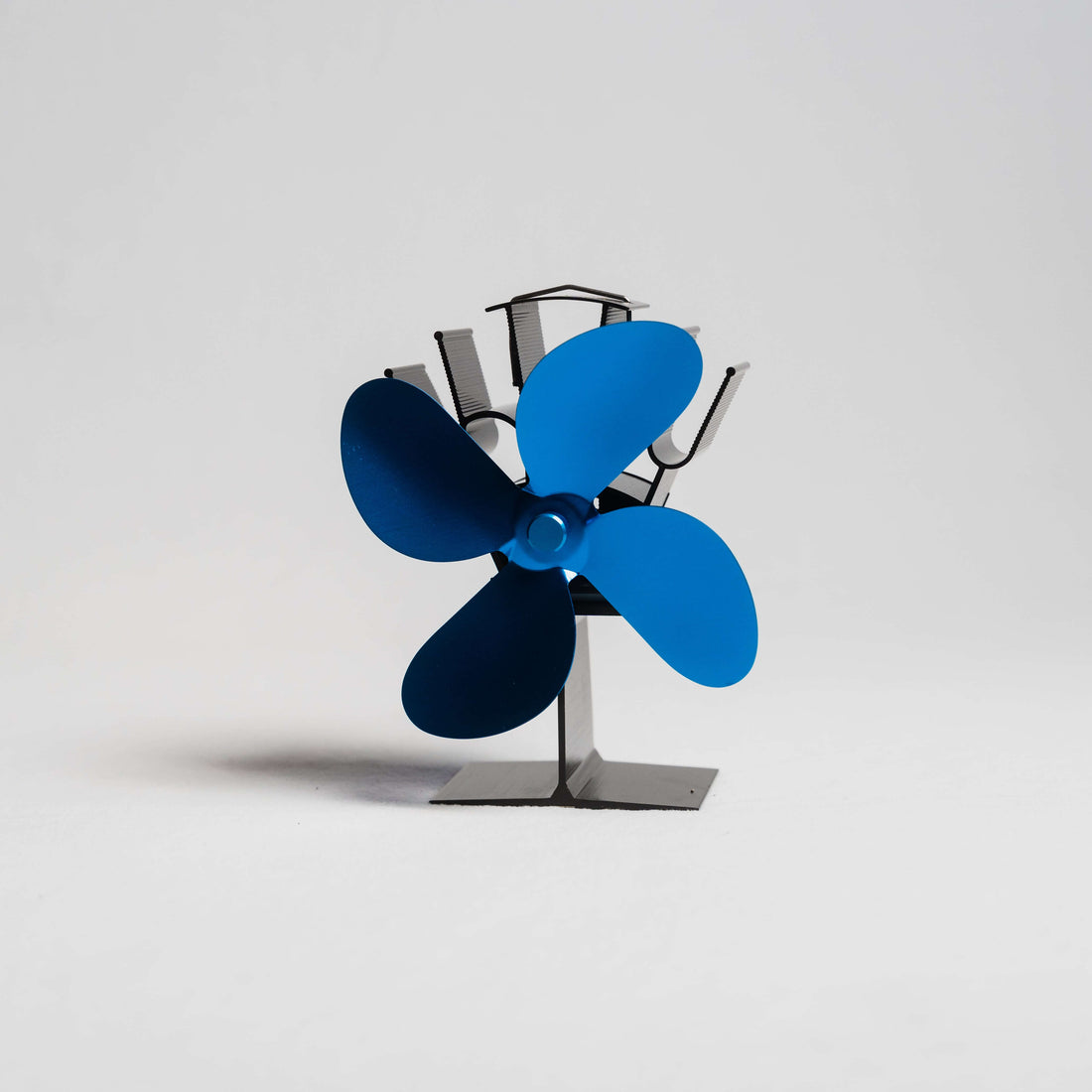 blue thermal electric fan with silver base support