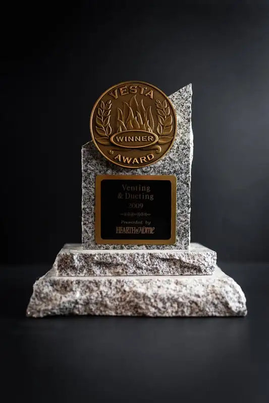 image of the vesta award that on a black background